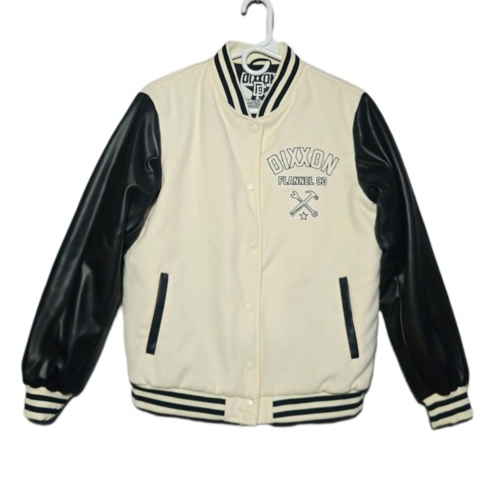 Dixxon Flannel Co Varsity Jacket Mens Medium Cream Black Absolute Defiance Logo
